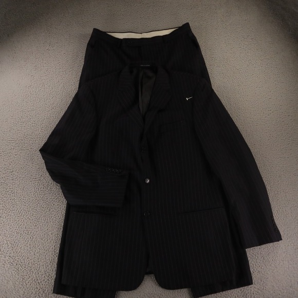 Claiborne Suit L LT 44L Blue Pinstripe 100% Wool Twill Worsted Premium 36x30